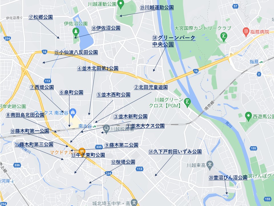 南古谷周辺の公園