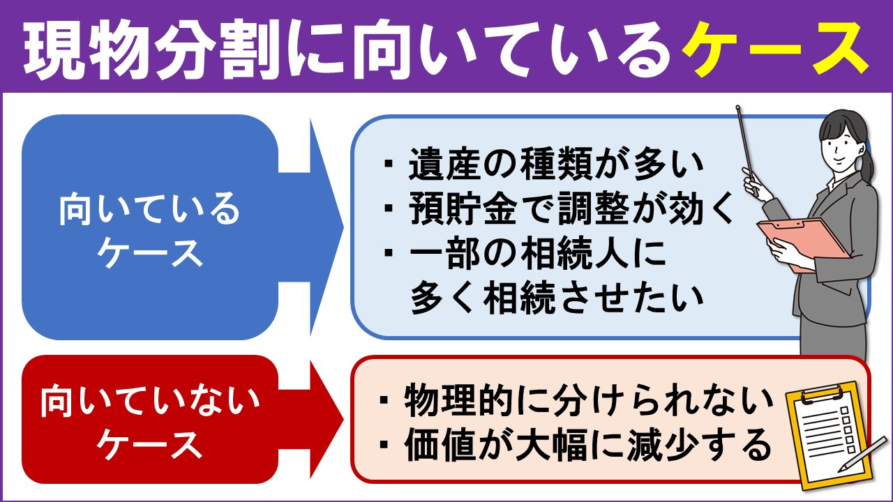 相続で現物分割に向いている・向いていないケース