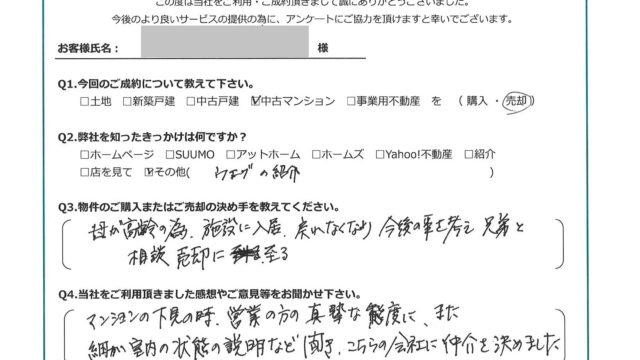 お客様から頂いたアンケート