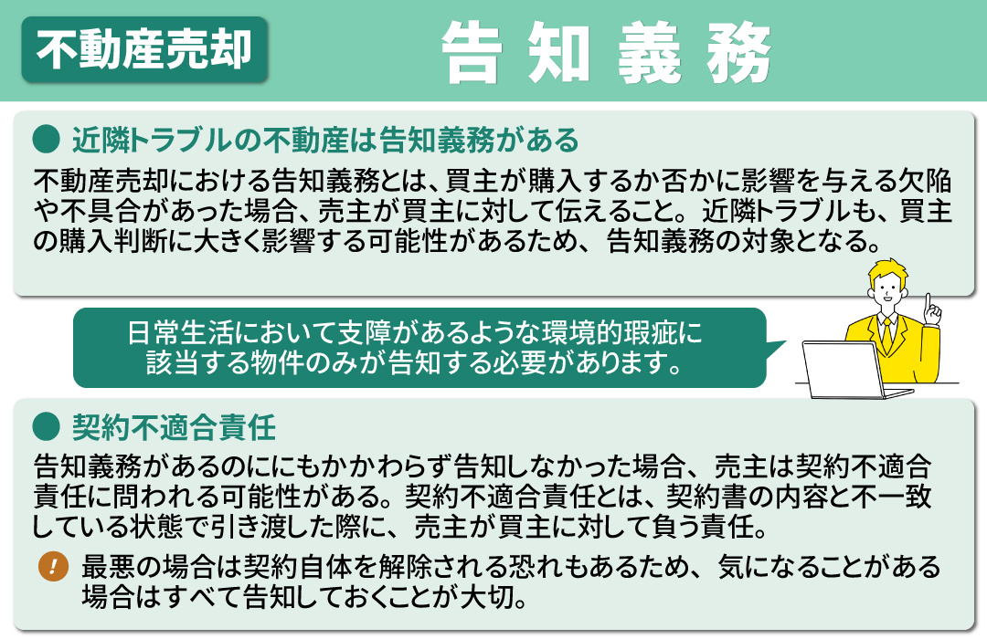 近隣トラブルのある不動産を売却する際に告知義務は発生する？