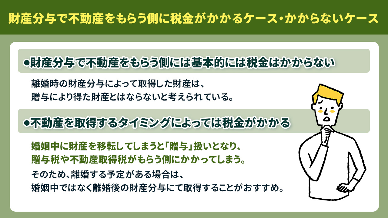 財産分与で不動産をもらう側に税金がかかるケース・かからないケース