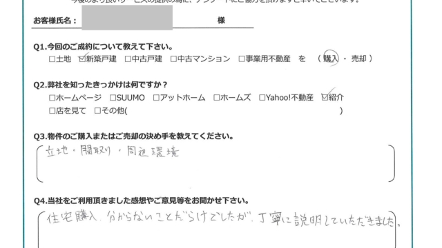 お客様から頂いたアンケート